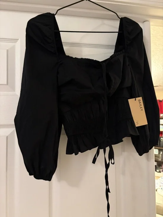 Bailey 44 Black Puff-Sleeve Tie-Front Blouse - Picture 2 of 11